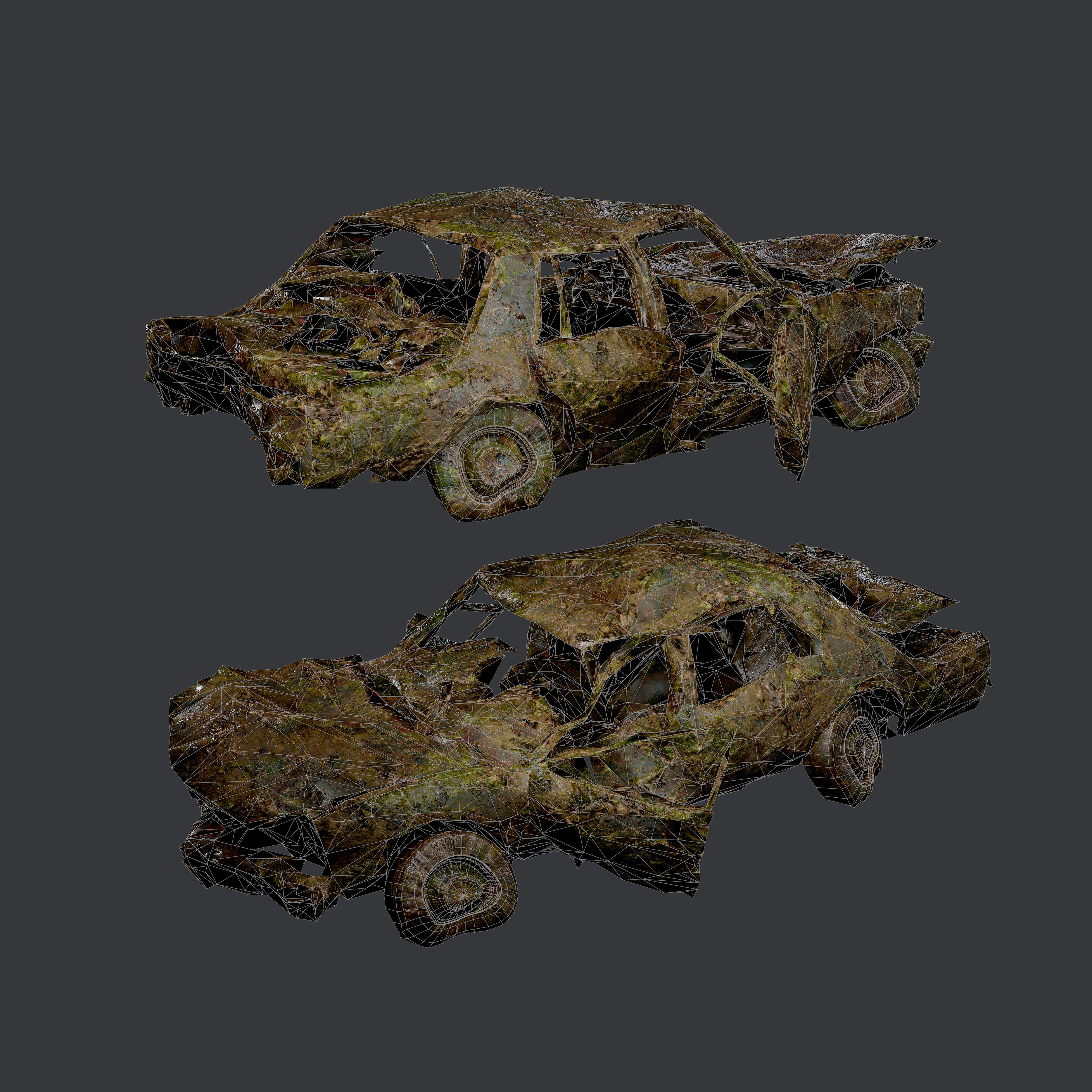 Apocalyptic Damaged Destroyed Vehicle Car Game Ready 16 Low-poly 3D model_1