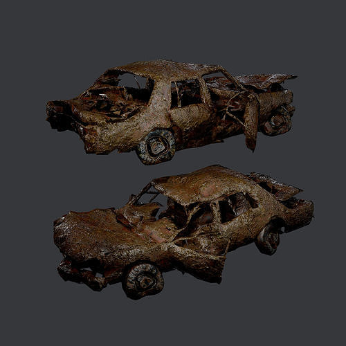 Apocalyptic Damaged Destroyed Vehicle Car Game Ready 17 Low-poly 3D model