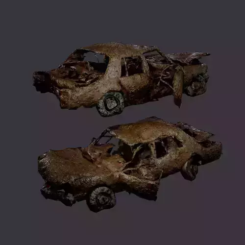 Apocalyptic Damaged Destroyed Vehicle Car Game Ready 17 Low-poly 3D model