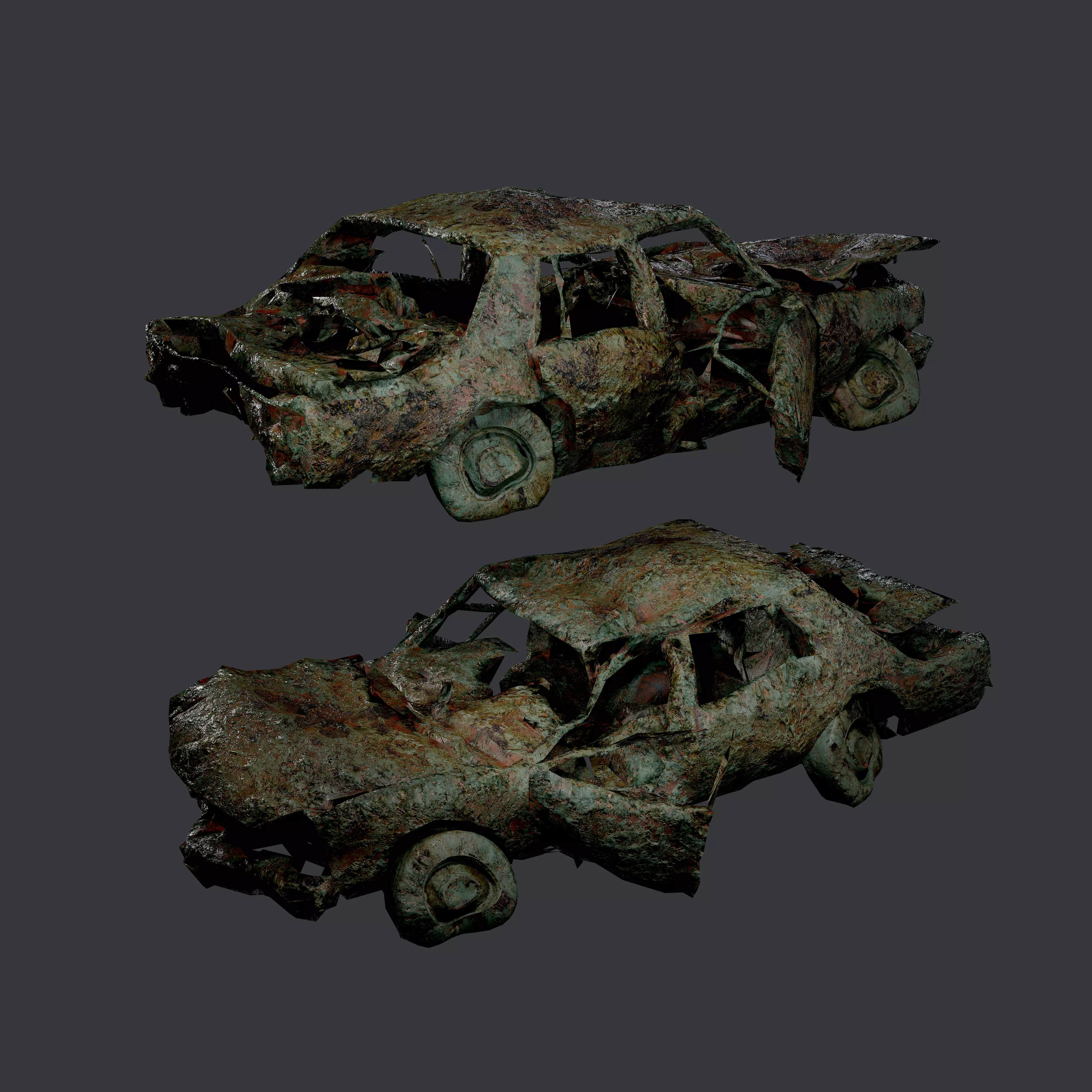 Apocalyptic Damaged Destroyed Vehicle Car Game Ready 18 Low-poly 3D model_0