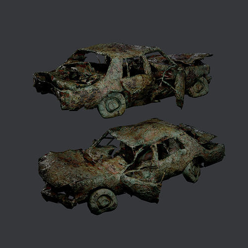 Apocalyptic Damaged Destroyed Vehicle Car Game Ready 18 Low-poly 3D model