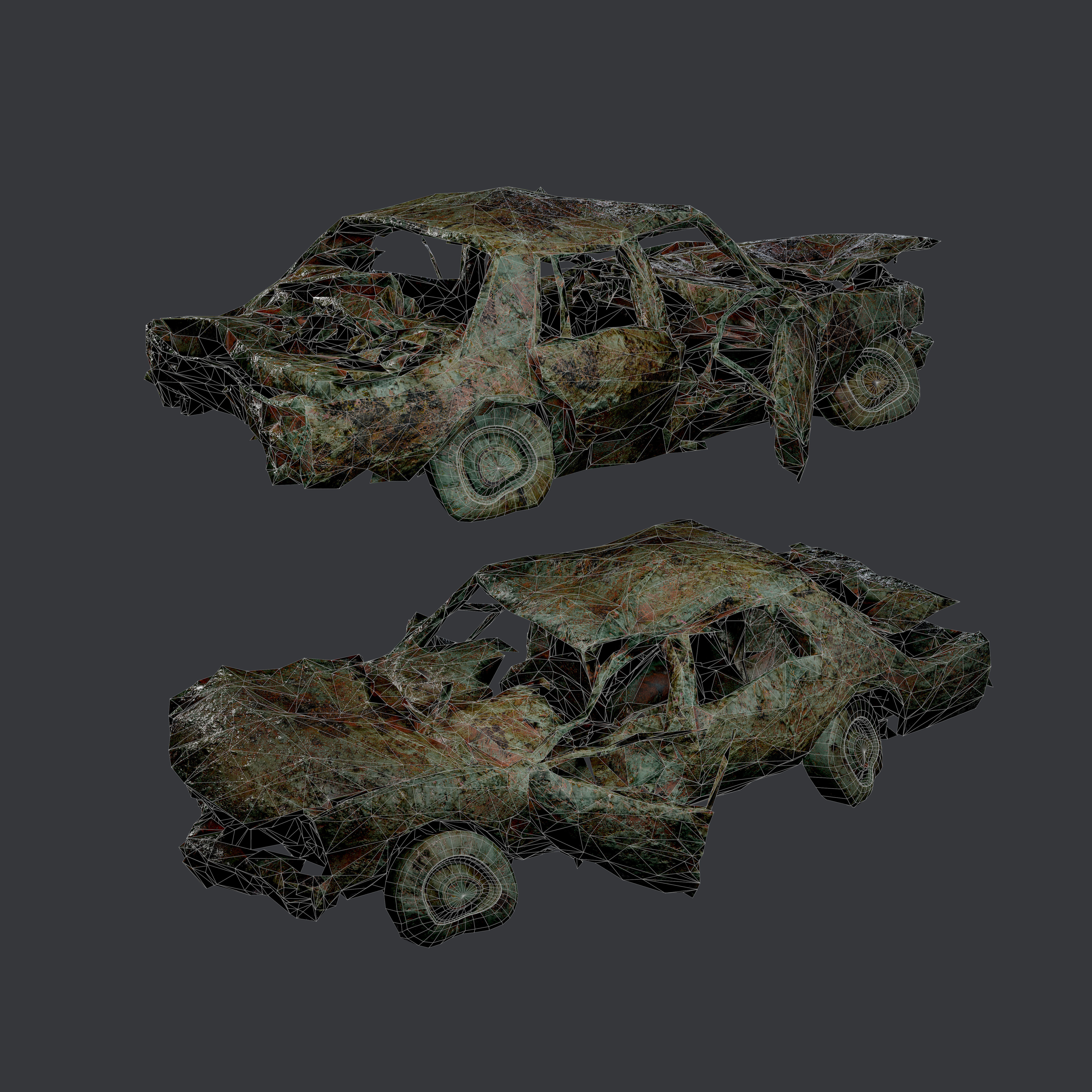 Apocalyptic Damaged Destroyed Vehicle Car Game Ready 18 Low-poly 3D model_1