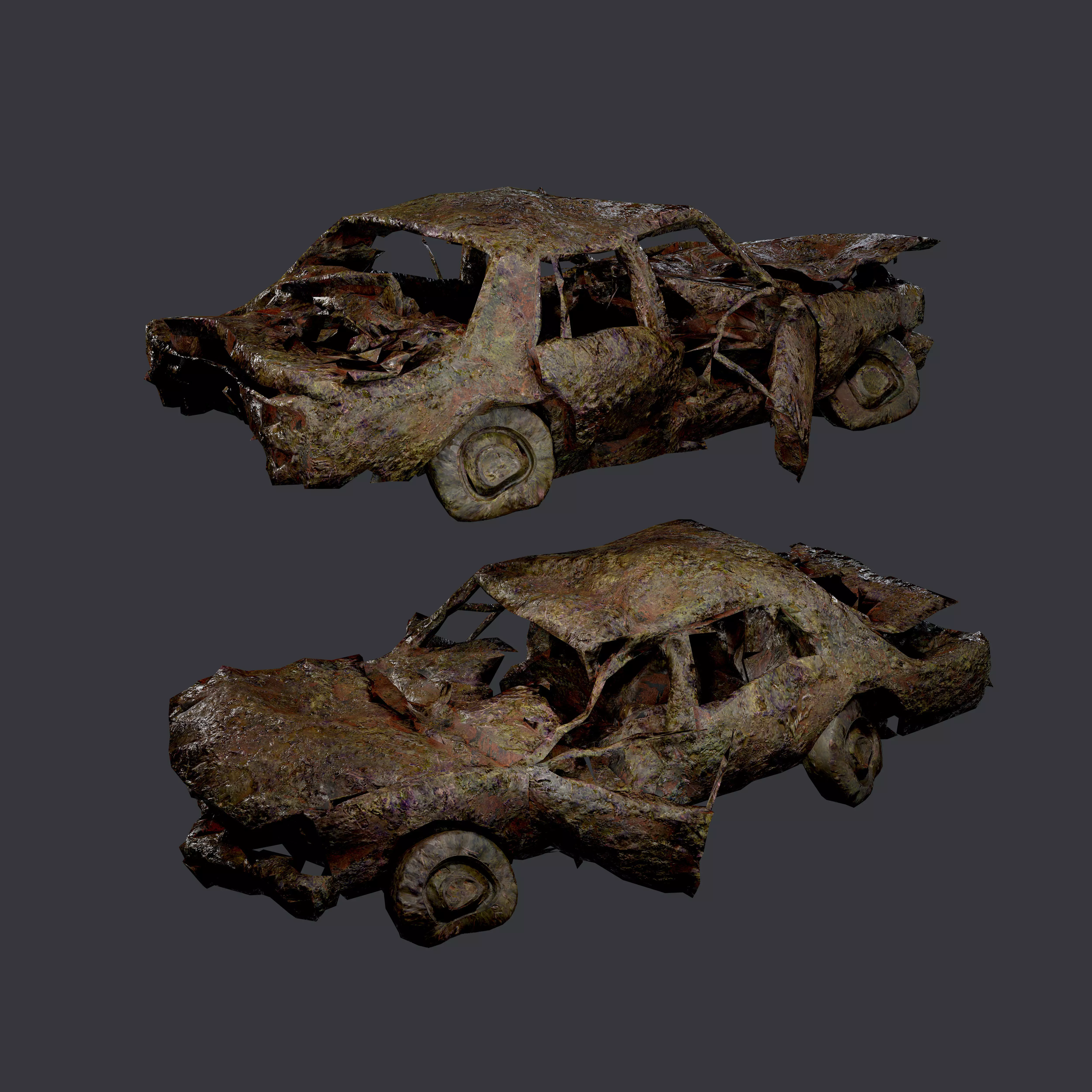 Apocalyptic Damaged Destroyed Vehicle Car Game Ready 19 Low-poly 3D model_0