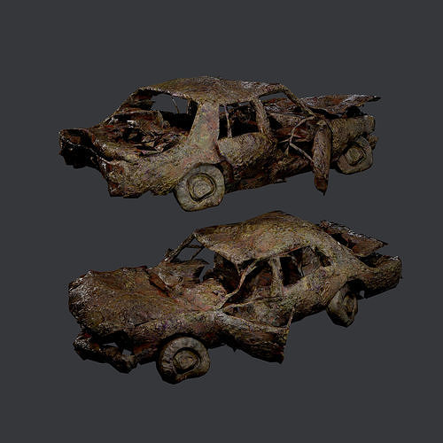 Apocalyptic Damaged Destroyed Vehicle Car Game Ready 19 Low-poly 3D model
