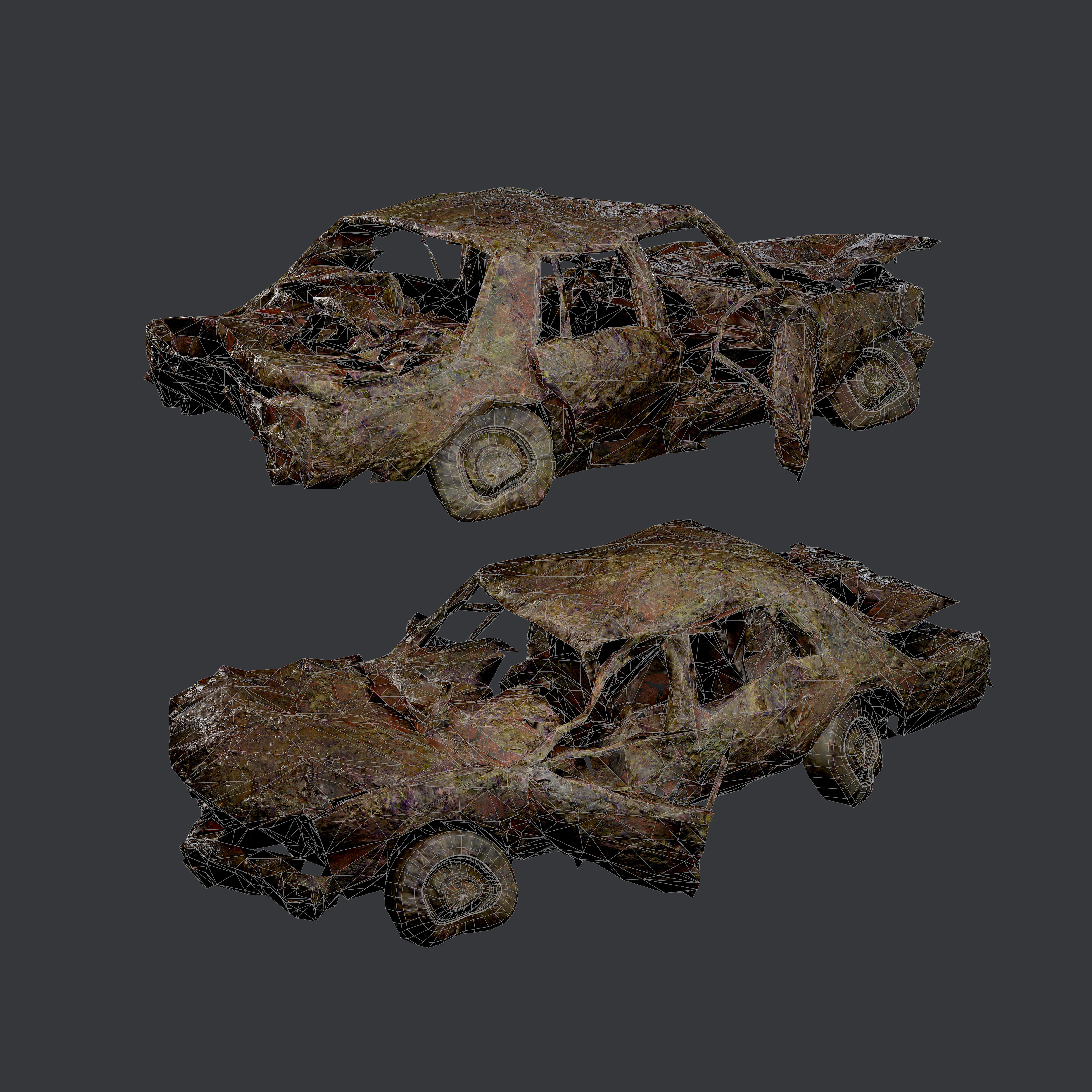 Apocalyptic Damaged Destroyed Vehicle Car Game Ready 19 Low-poly 3D model_1