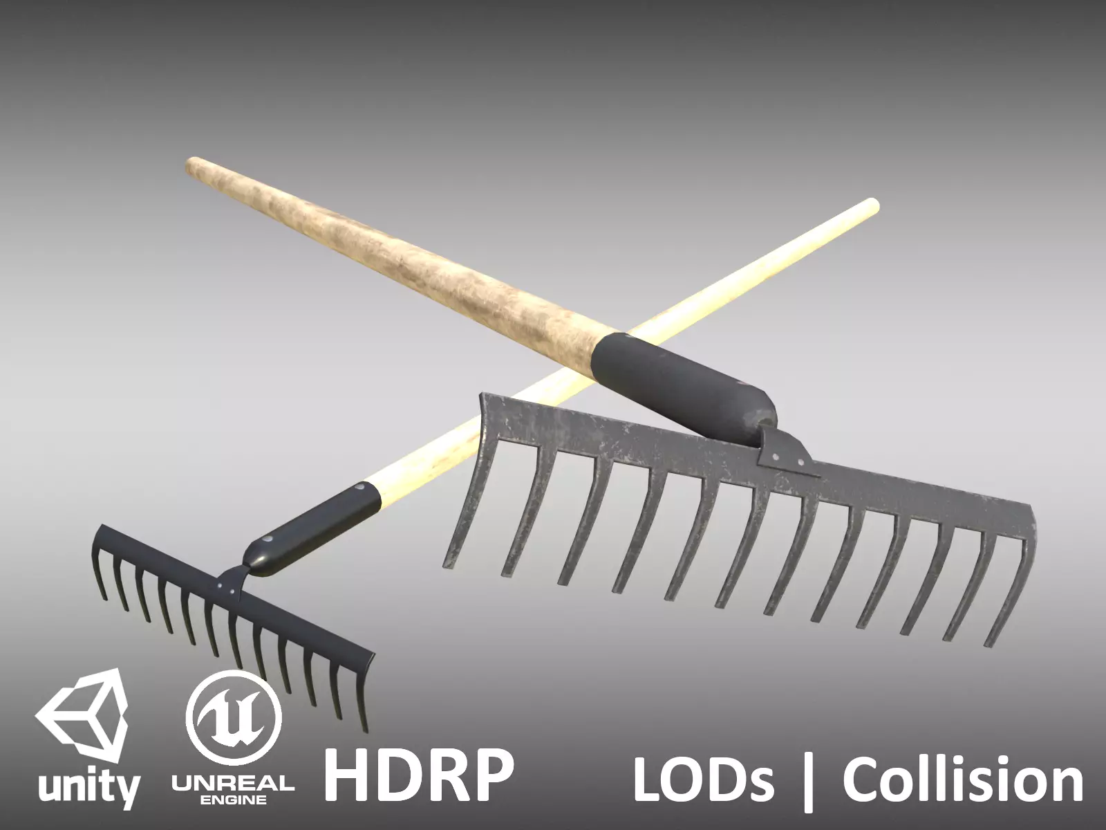 Game-ready Rake Black - Clean and Dirty Low-poly 3D model_0