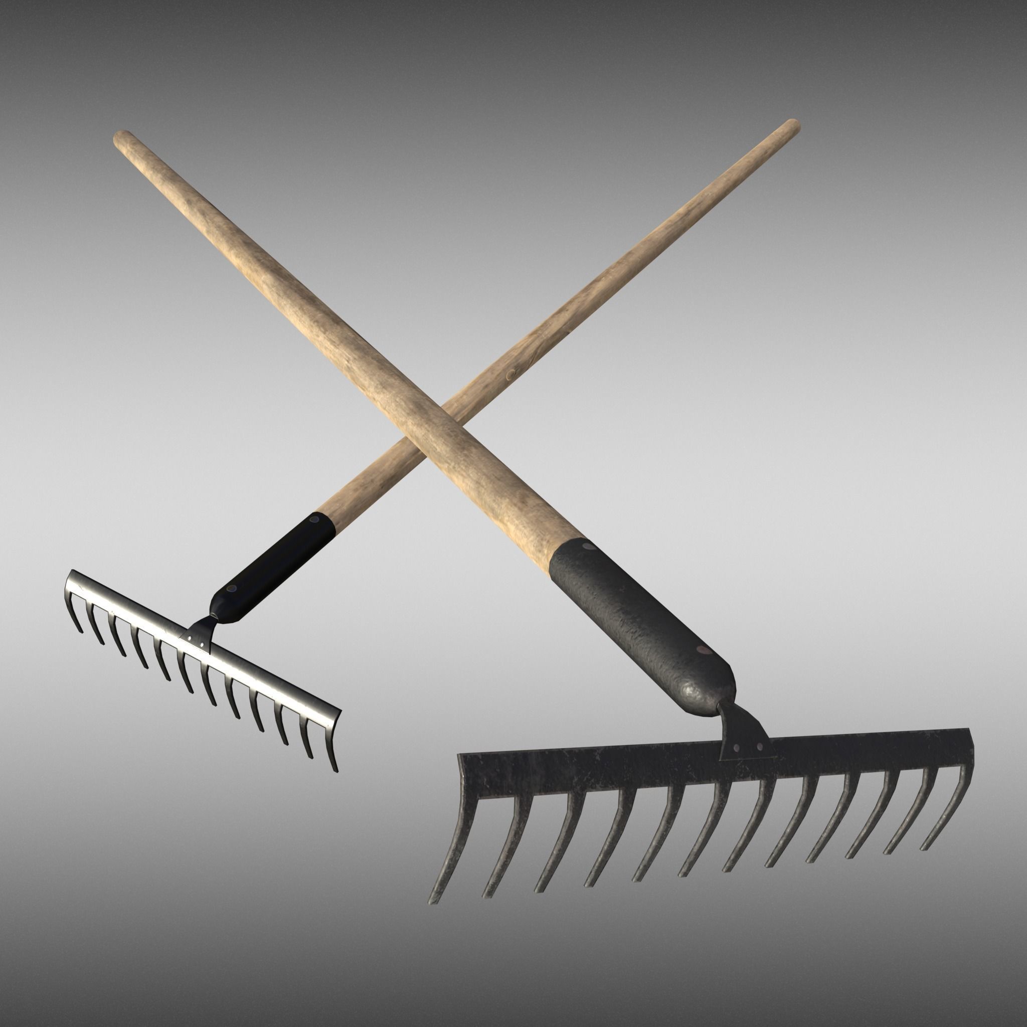 Game-ready Rake Black - Clean and Dirty Low-poly 3D model_22