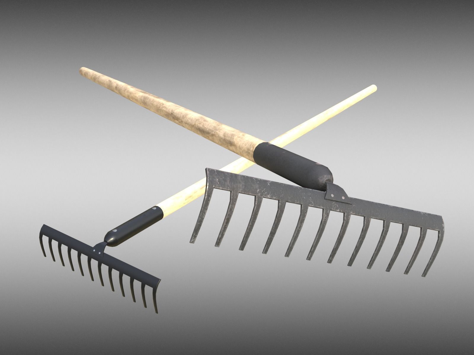 Game-ready Rake Black - Clean and Dirty Low-poly 3D model_1