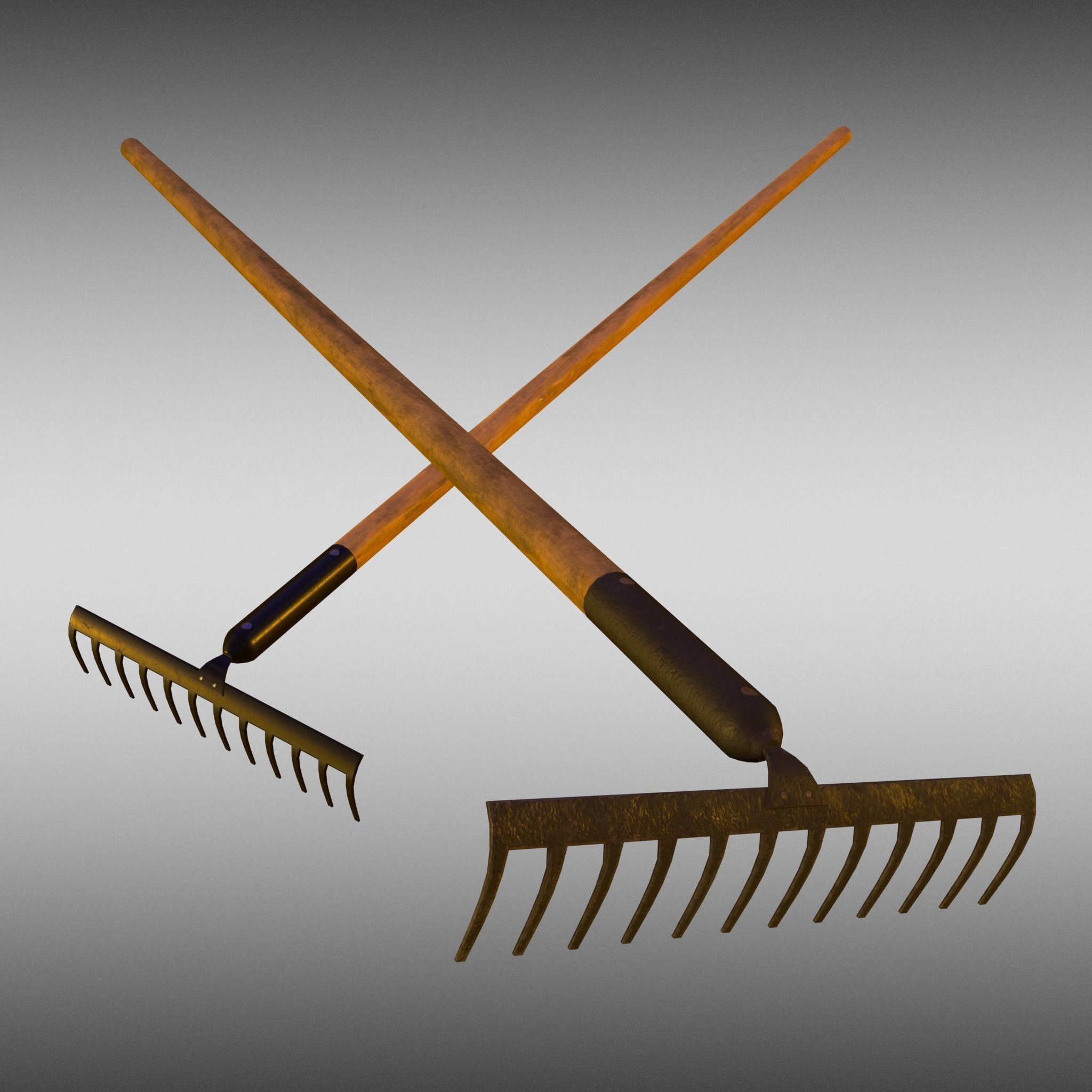 Game-ready Rake Black - Clean and Dirty Low-poly 3D model_21
