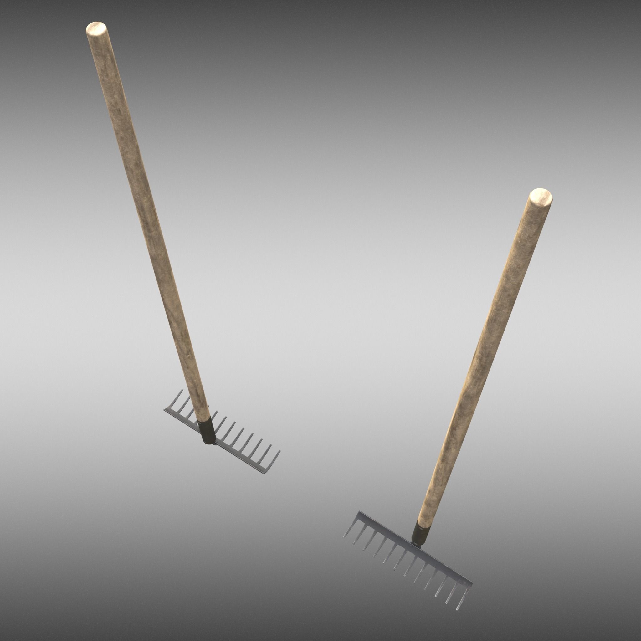 Game-ready Rake Black - Clean and Dirty Low-poly 3D model_4