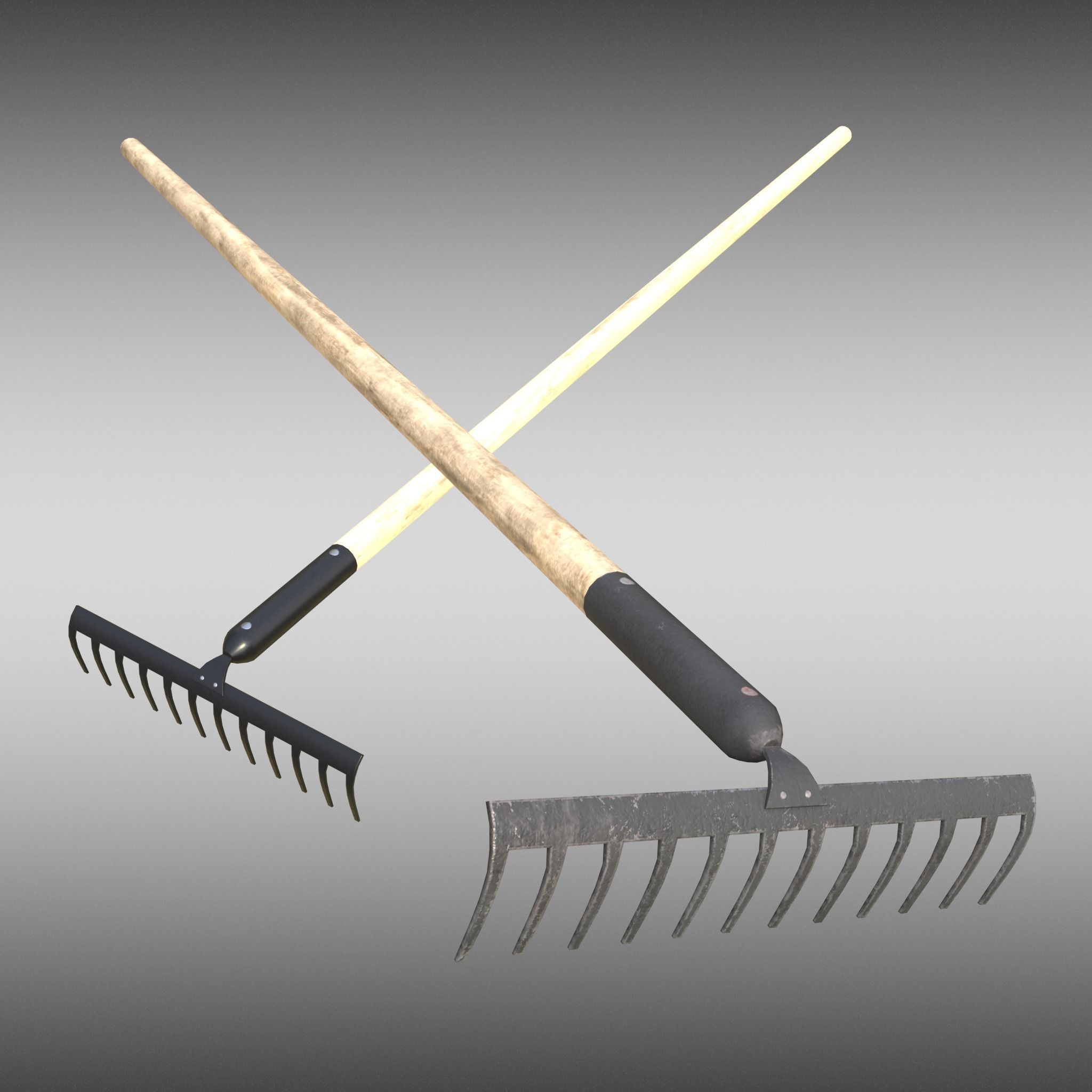 Game-ready Rake Black - Clean and Dirty Low-poly 3D model_17