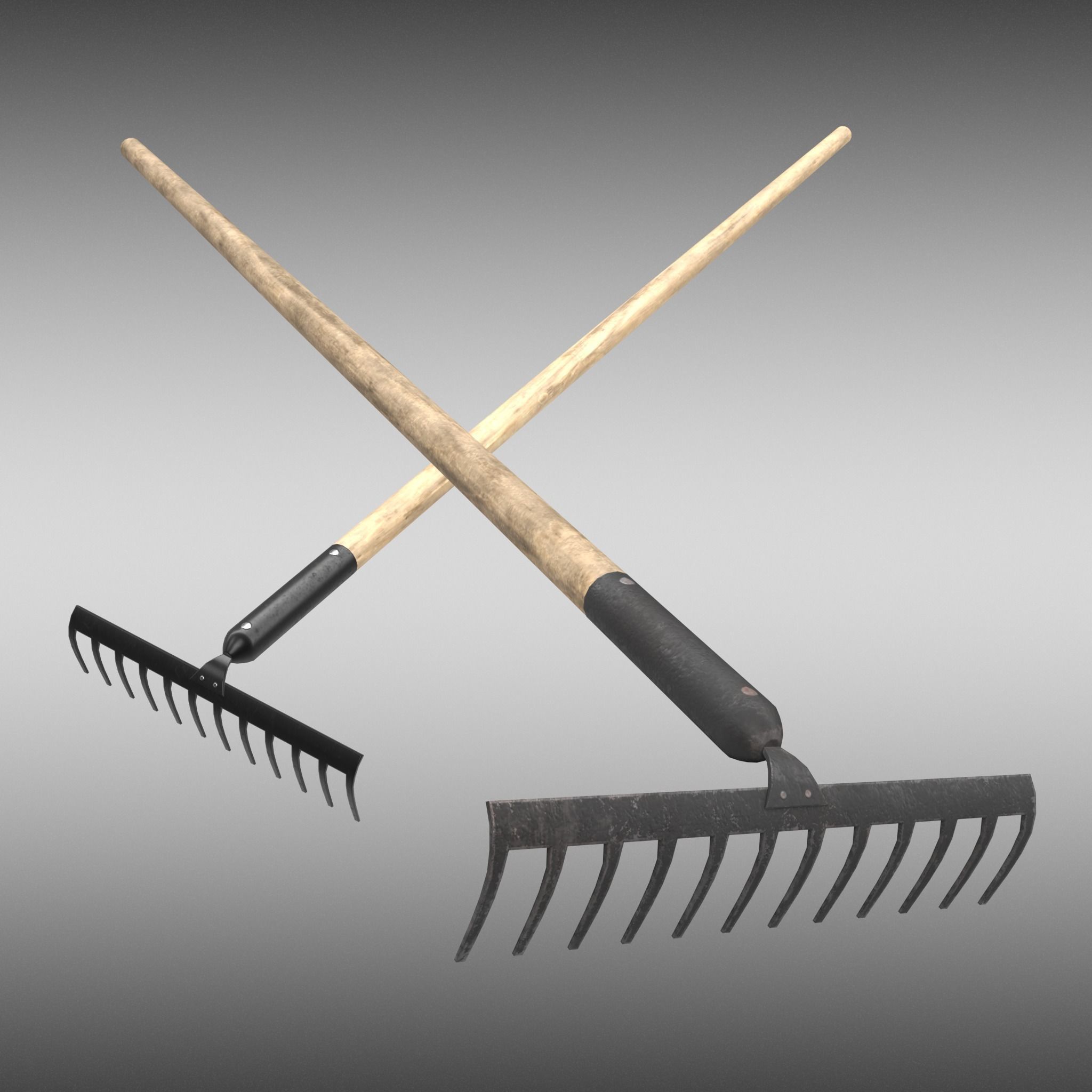 Game-ready Rake Black - Clean and Dirty Low-poly 3D model_19