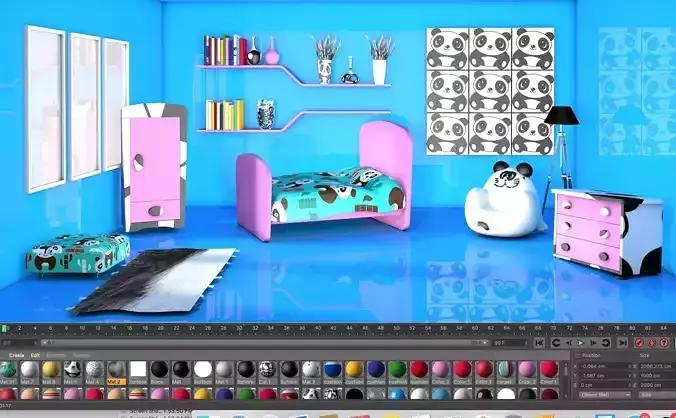 Panda Theme Game Ready Cartoon Child Furnished Bedroom Interior