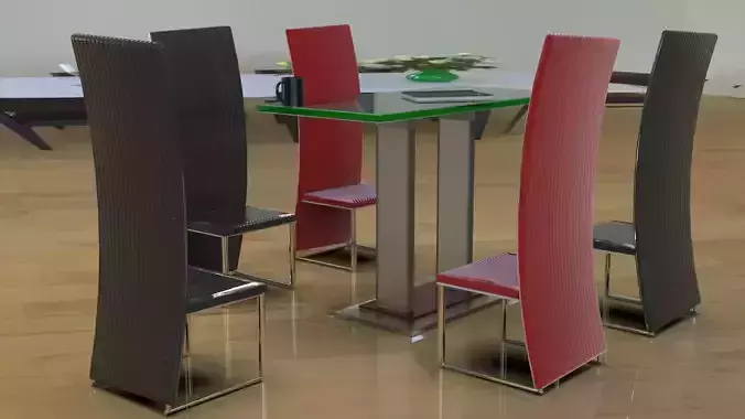 Modern Glass Table And Chairs 3D model