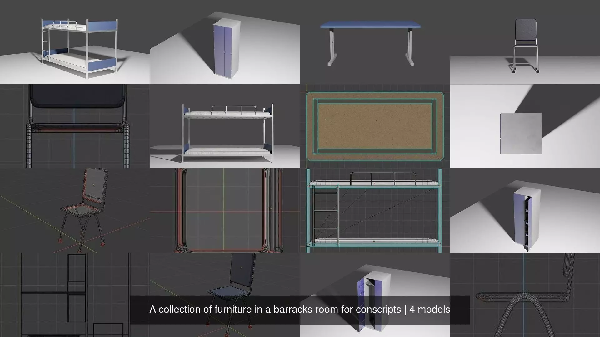A collection of furniture in a barracks room for conscripts _0