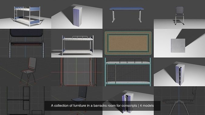 A collection of furniture in a barracks room for conscripts 