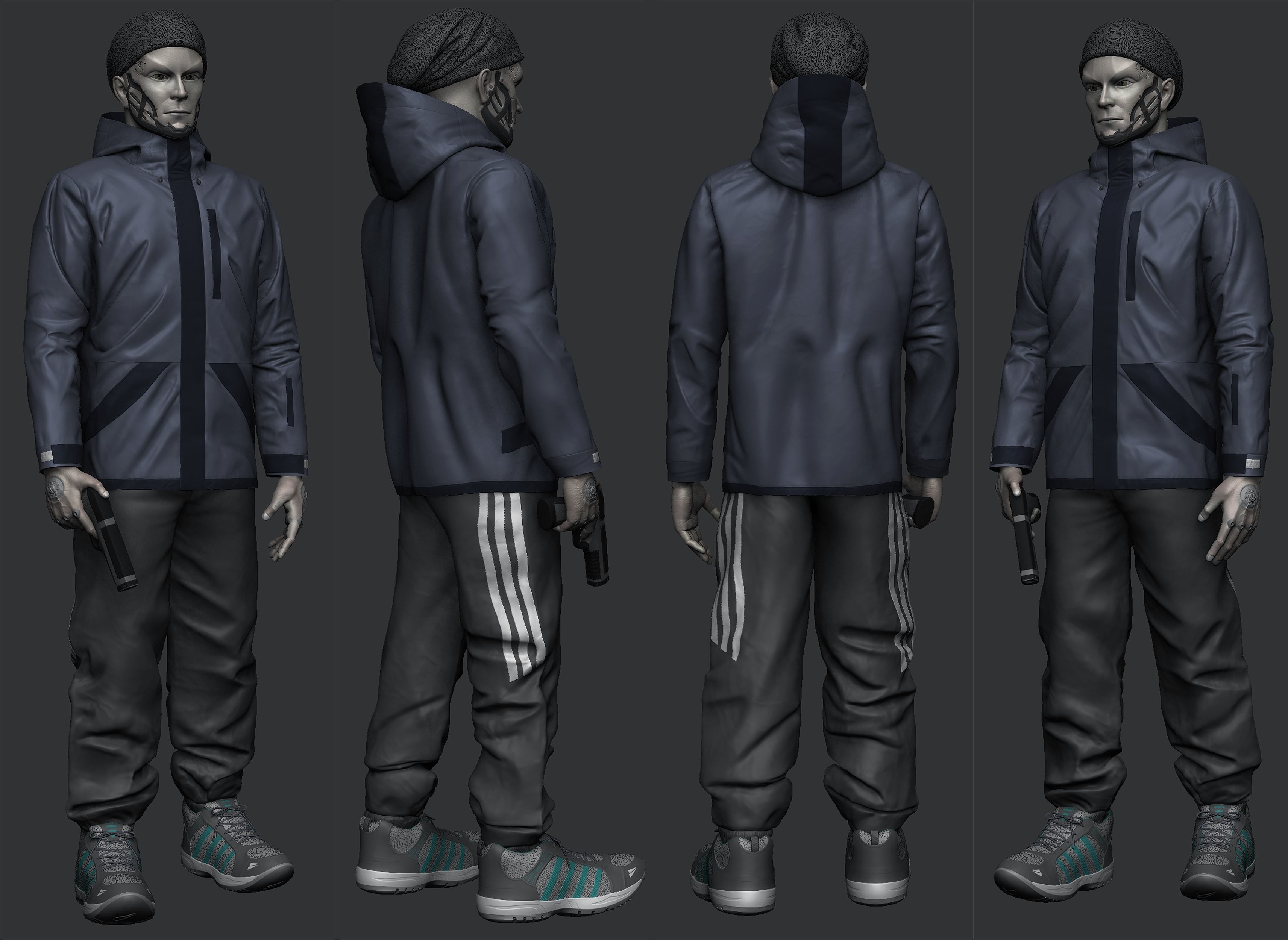 Humanoid man in jacket 3D model_4