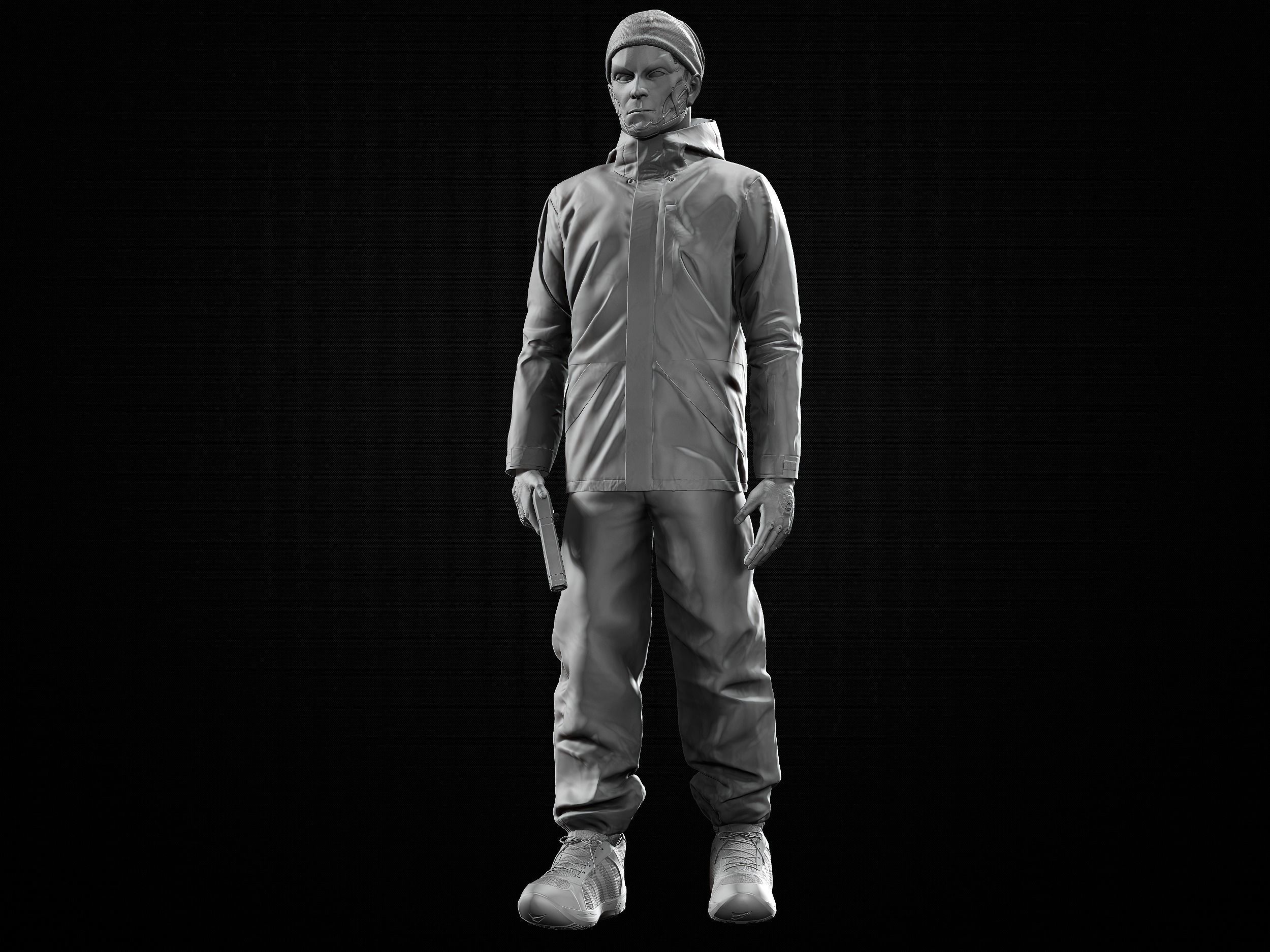 Humanoid man in jacket 3D model_9