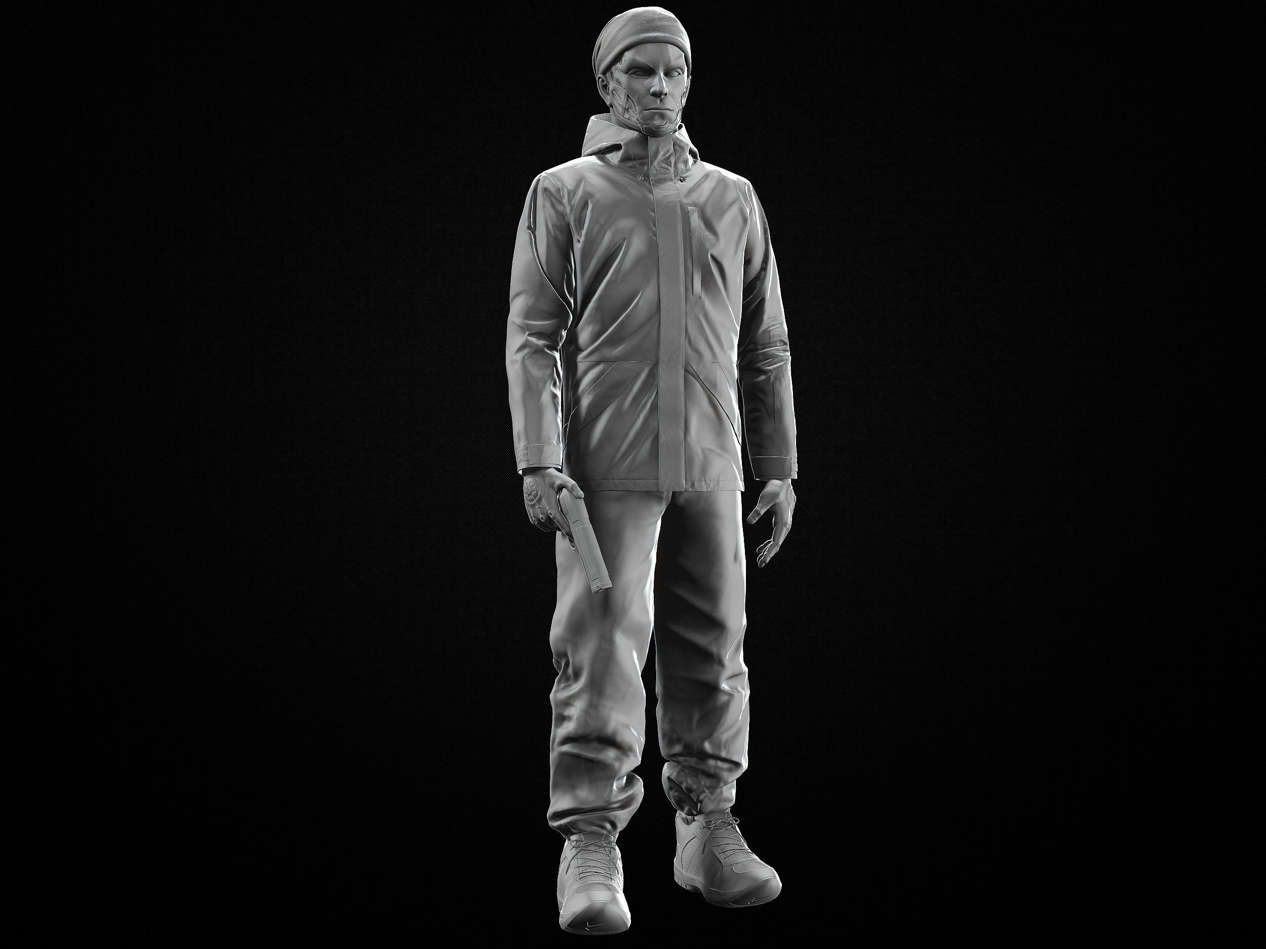 Humanoid man in jacket 3D model_2