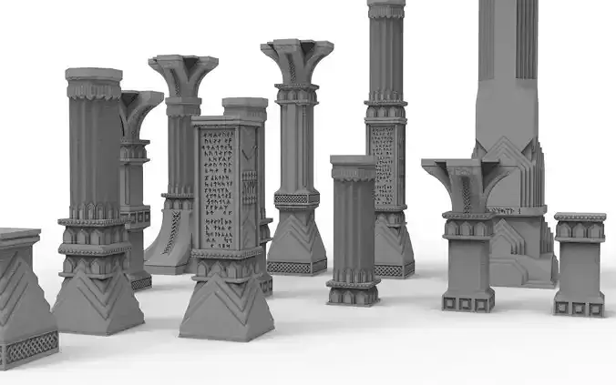 3D printable pillar and assorted bases for dwarf mine