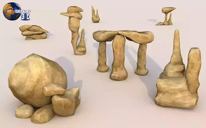 Desert Rock Collection Pack Lowpoly 3D Model