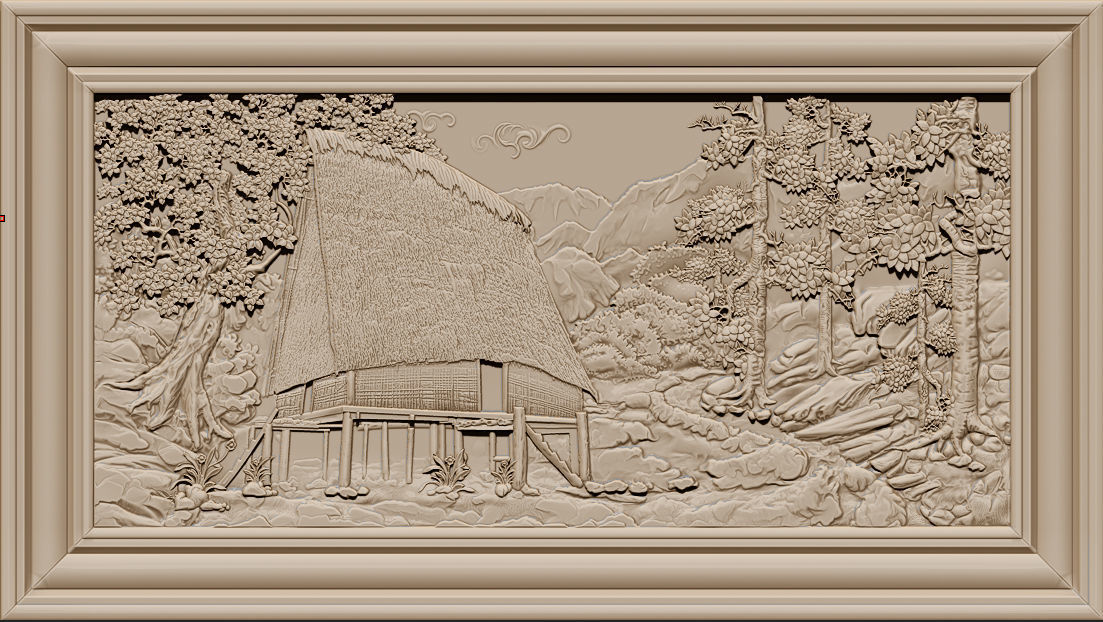 Mural landscape wood carving file stl OBJ and ZTL for CNC 3D print model_11