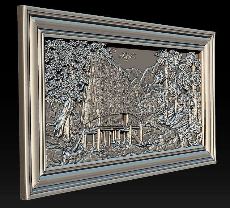 Mural landscape wood carving file stl OBJ and ZTL for CNC 3D print model_6