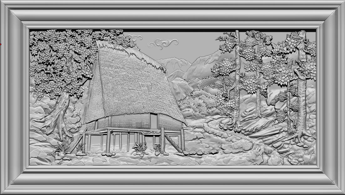 Mural landscape wood carving file stl OBJ and ZTL for CNC 3D print model_12