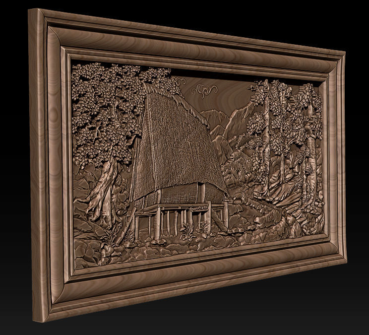 Mural landscape wood carving file stl OBJ and ZTL for CNC 3D print model_2