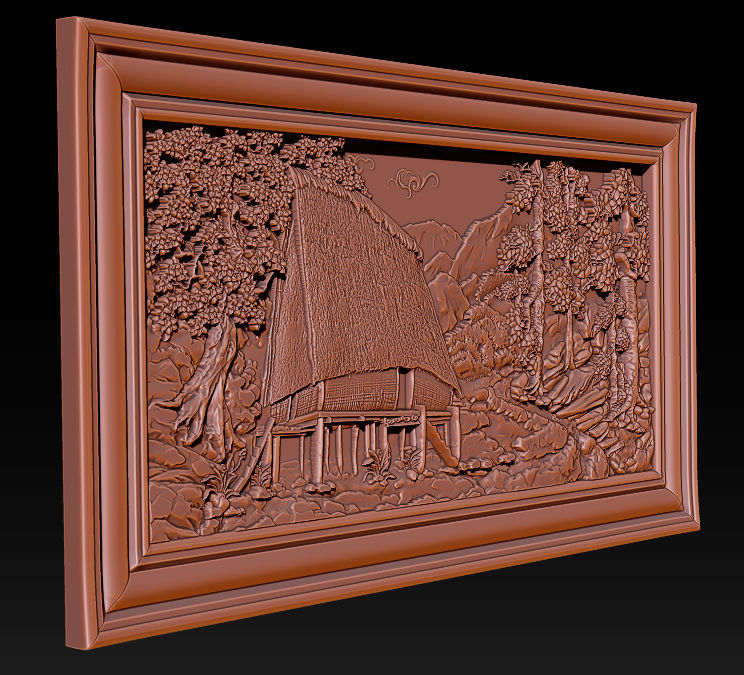 Mural landscape wood carving file stl OBJ and ZTL for CNC 3D print model_7