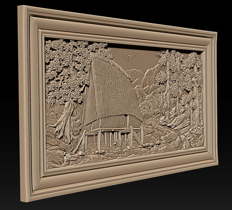 Mural landscape wood carving file stl OBJ and ZTL for CNC 3D print model_4