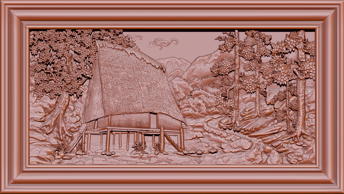 Mural landscape wood carving file stl OBJ and ZTL for CNC 3D print model_14