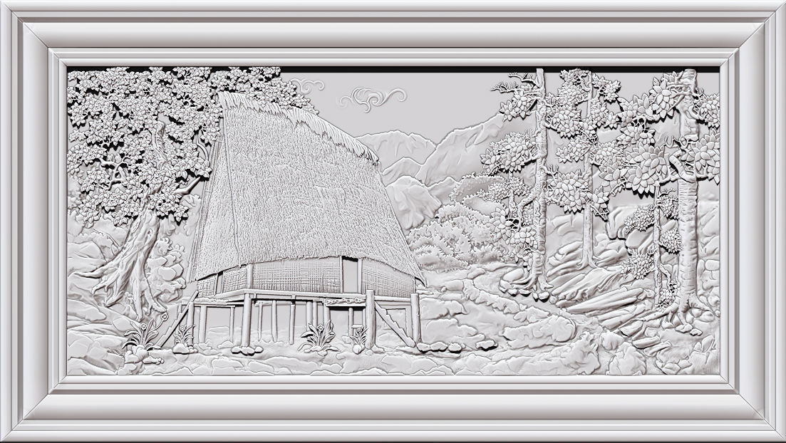 Mural landscape wood carving file stl OBJ and ZTL for CNC 3D print model_10
