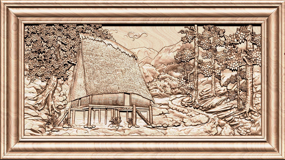Mural landscape wood carving file stl OBJ and ZTL for CNC 3D print model_15
