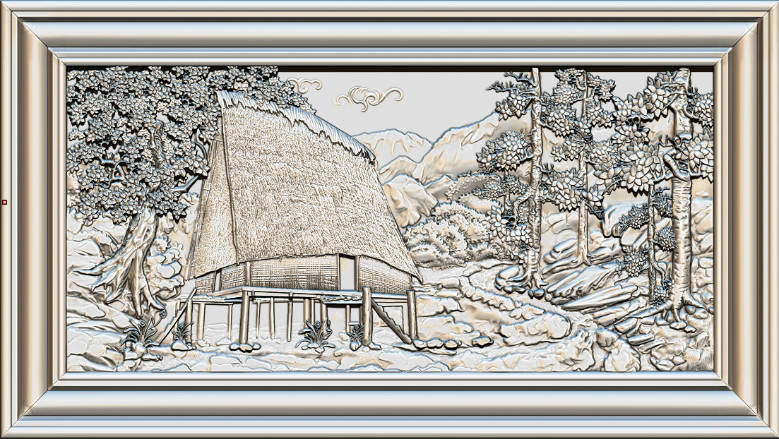Mural landscape wood carving file stl OBJ and ZTL for CNC 3D print model_13
