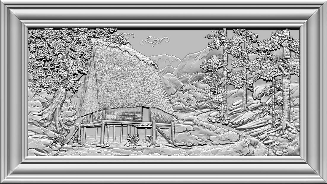 Mural landscape wood carving file stl OBJ and ZTL for CNC 3D print model_9