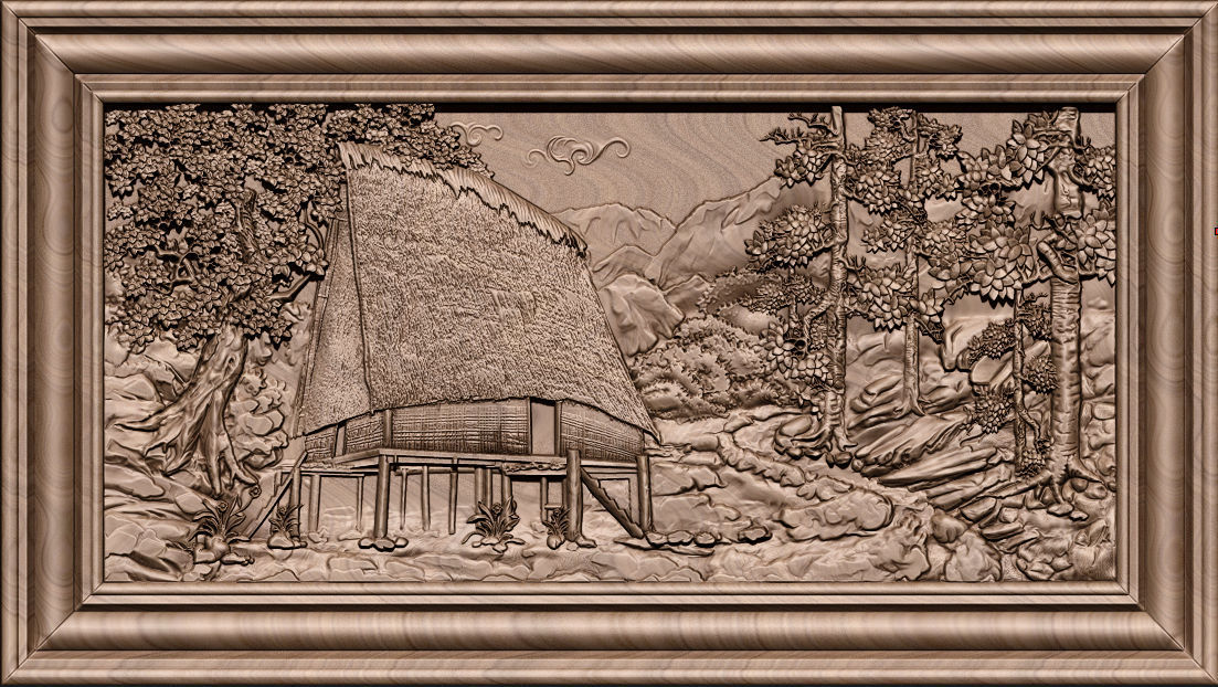 Mural landscape wood carving file stl OBJ and ZTL for CNC 3D print model_8