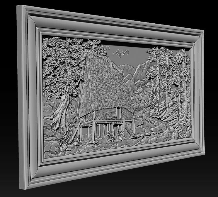 Mural landscape wood carving file stl OBJ and ZTL for CNC 3D print model_5