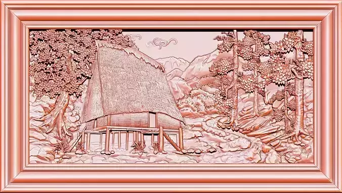 Mural landscape wood carving file stl OBJ and ZTL for CNC 3D print model