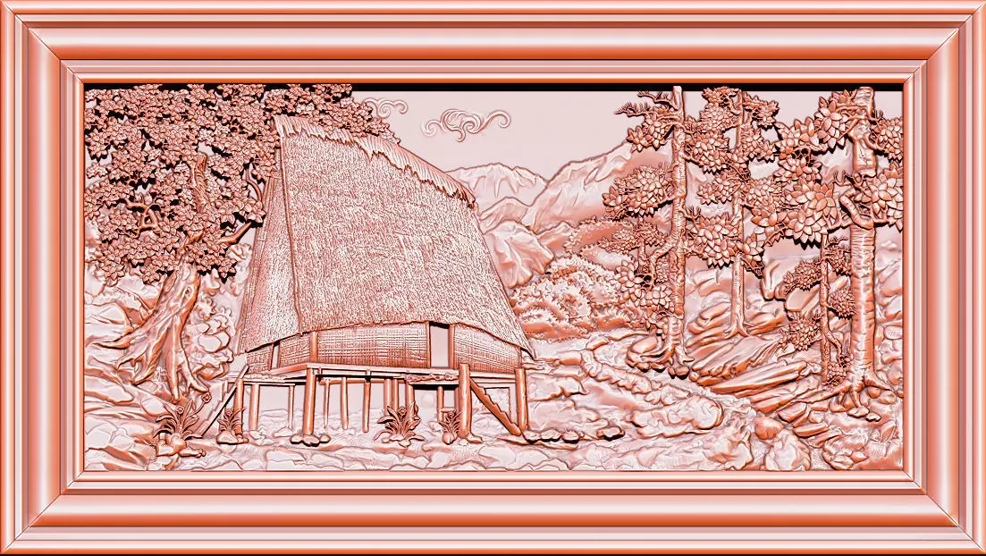 Mural landscape wood carving file stl OBJ and ZTL for CNC 3D print model_0