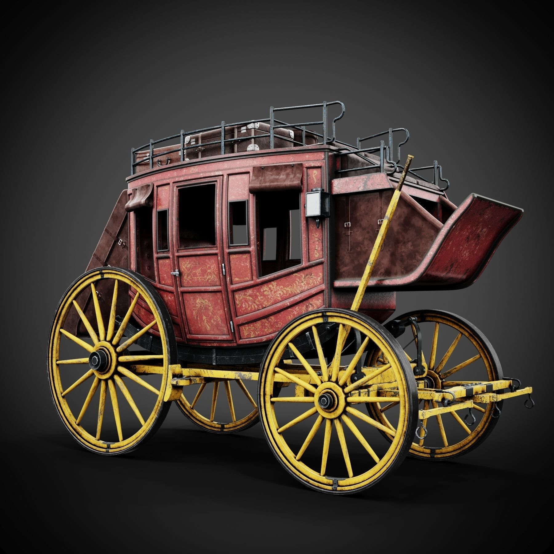 Stagecoach horse drawn wagon 3D model_3
