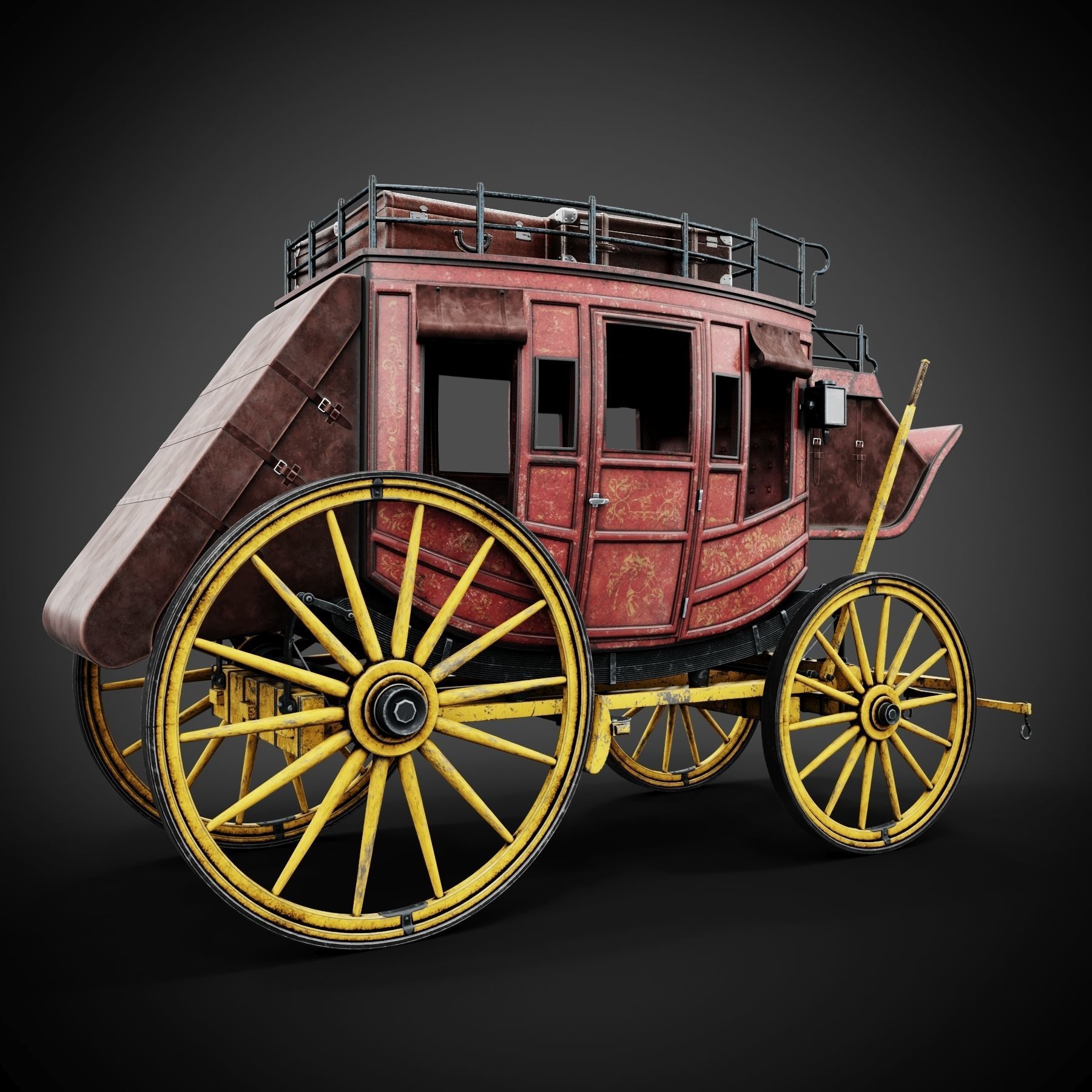 Stagecoach horse drawn wagon 3D model_4