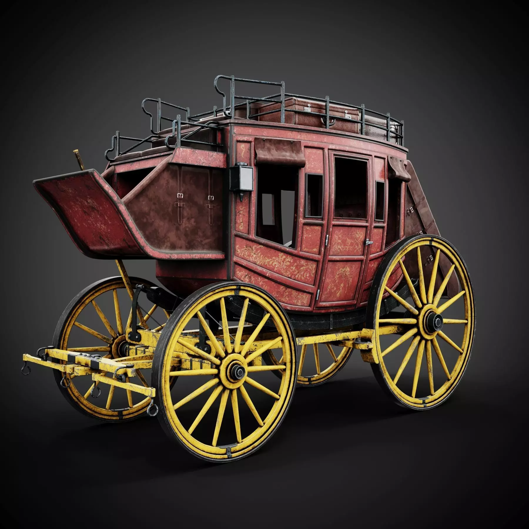 Stagecoach horse drawn wagon 3D model_0