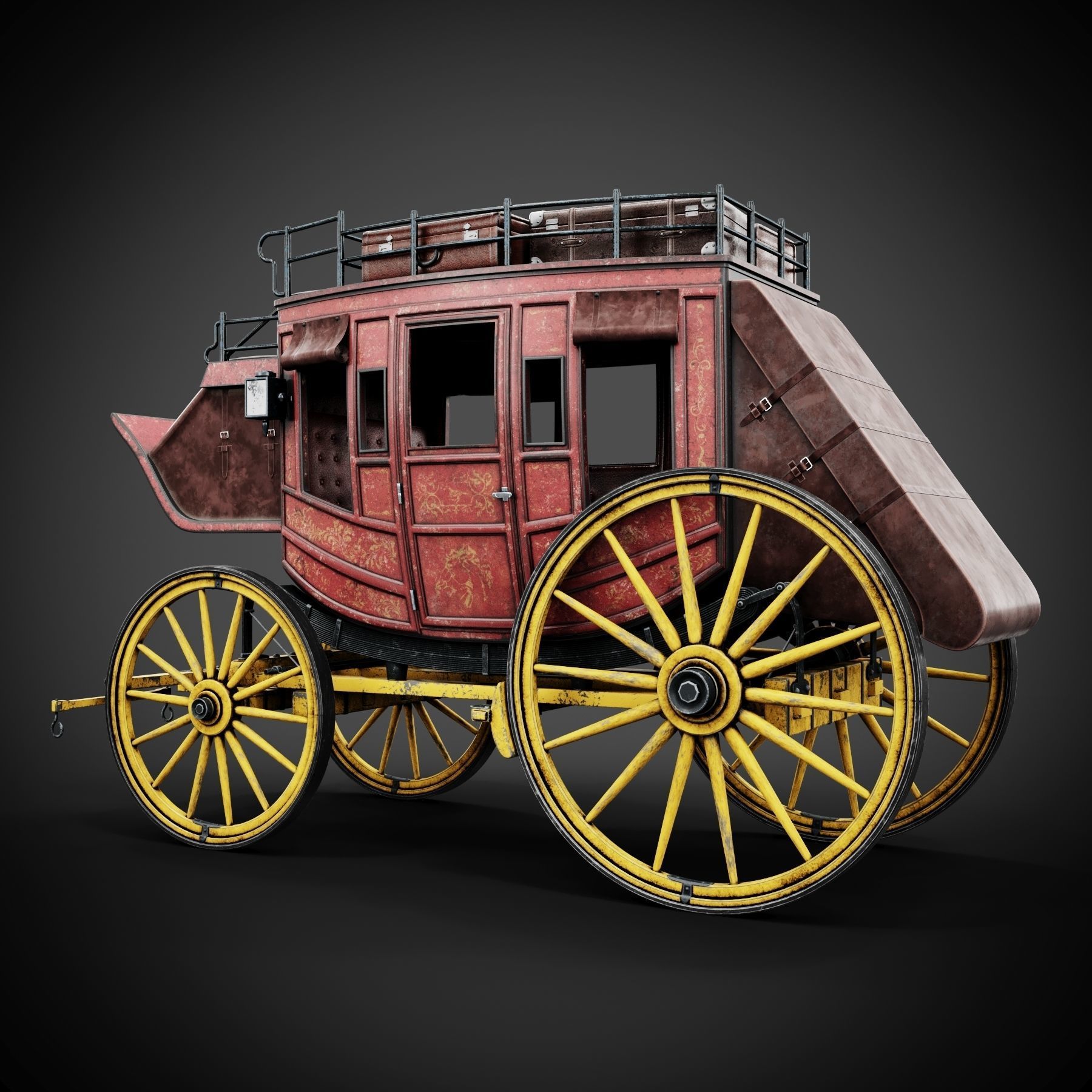Stagecoach horse drawn wagon 3D model_2