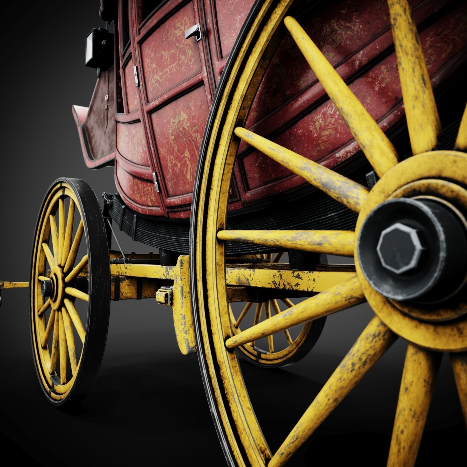 Stagecoach horse drawn wagon 3D model_7