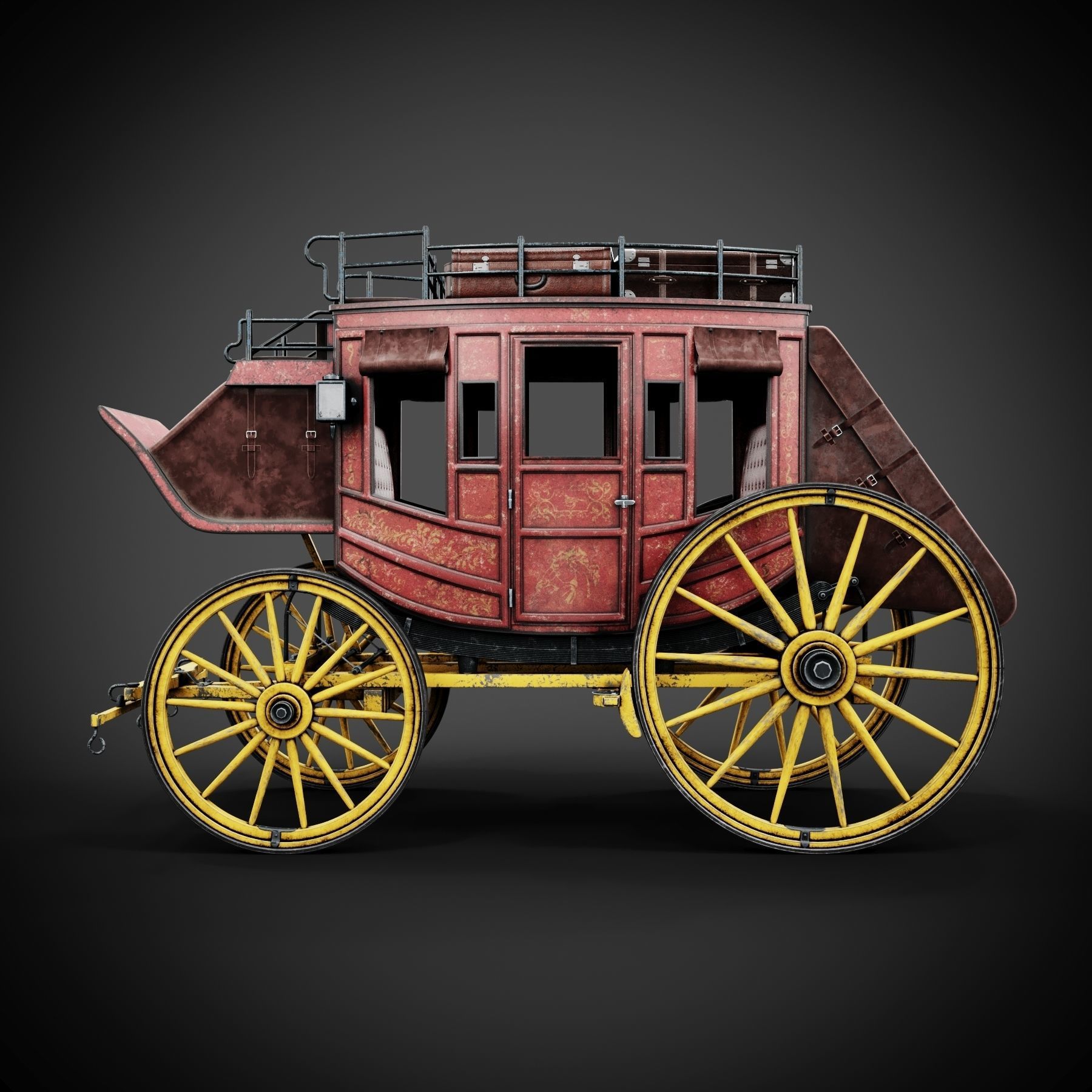 Stagecoach horse drawn wagon 3D model_1