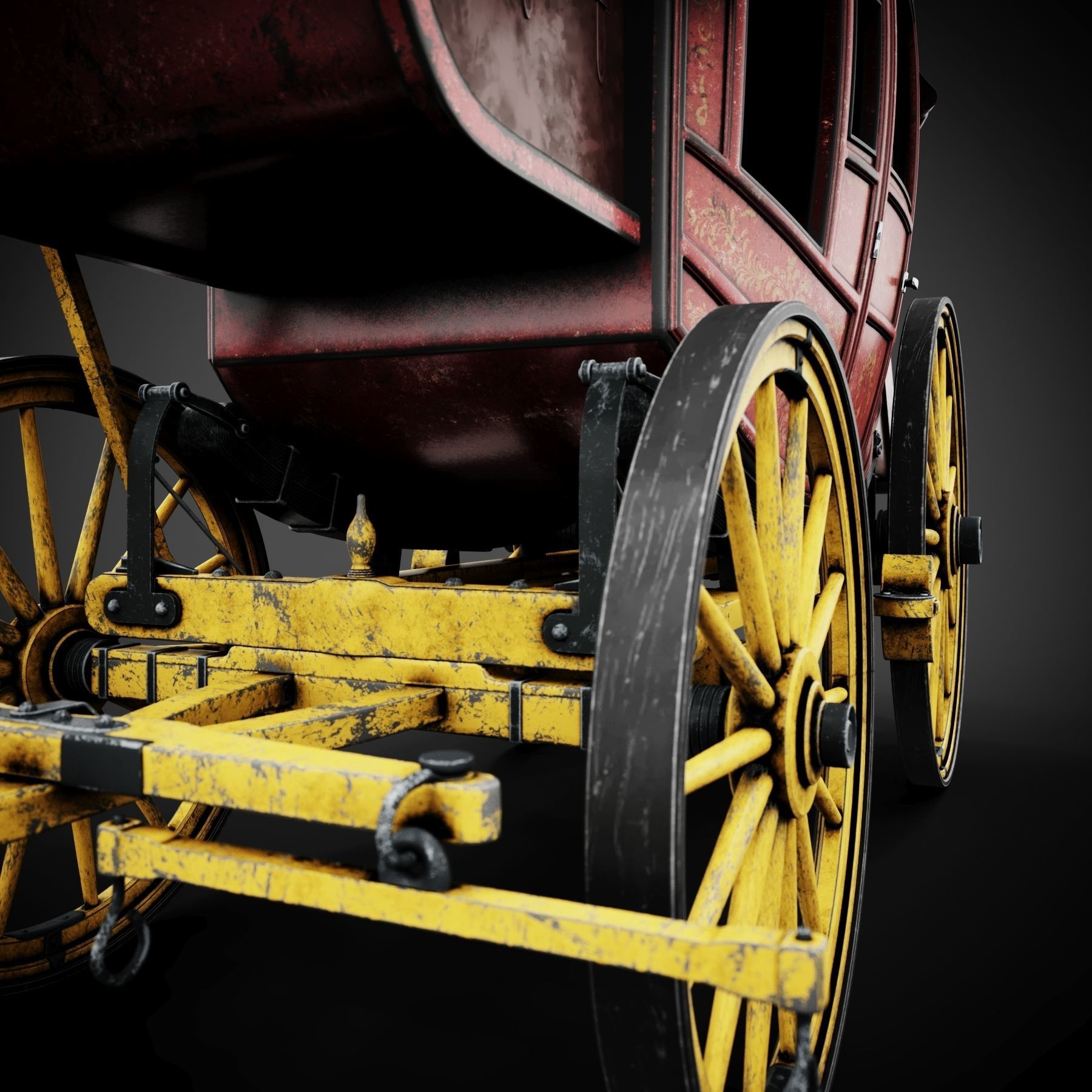 Stagecoach horse drawn wagon 3D model_5