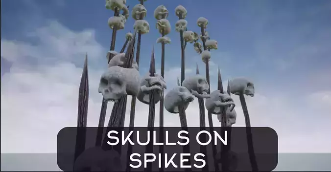 Skulls On Spikes and stakes Low-poly 3D model