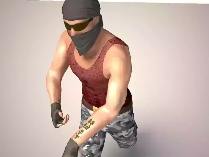 Terrorist character mercenary Low-poly 3D model