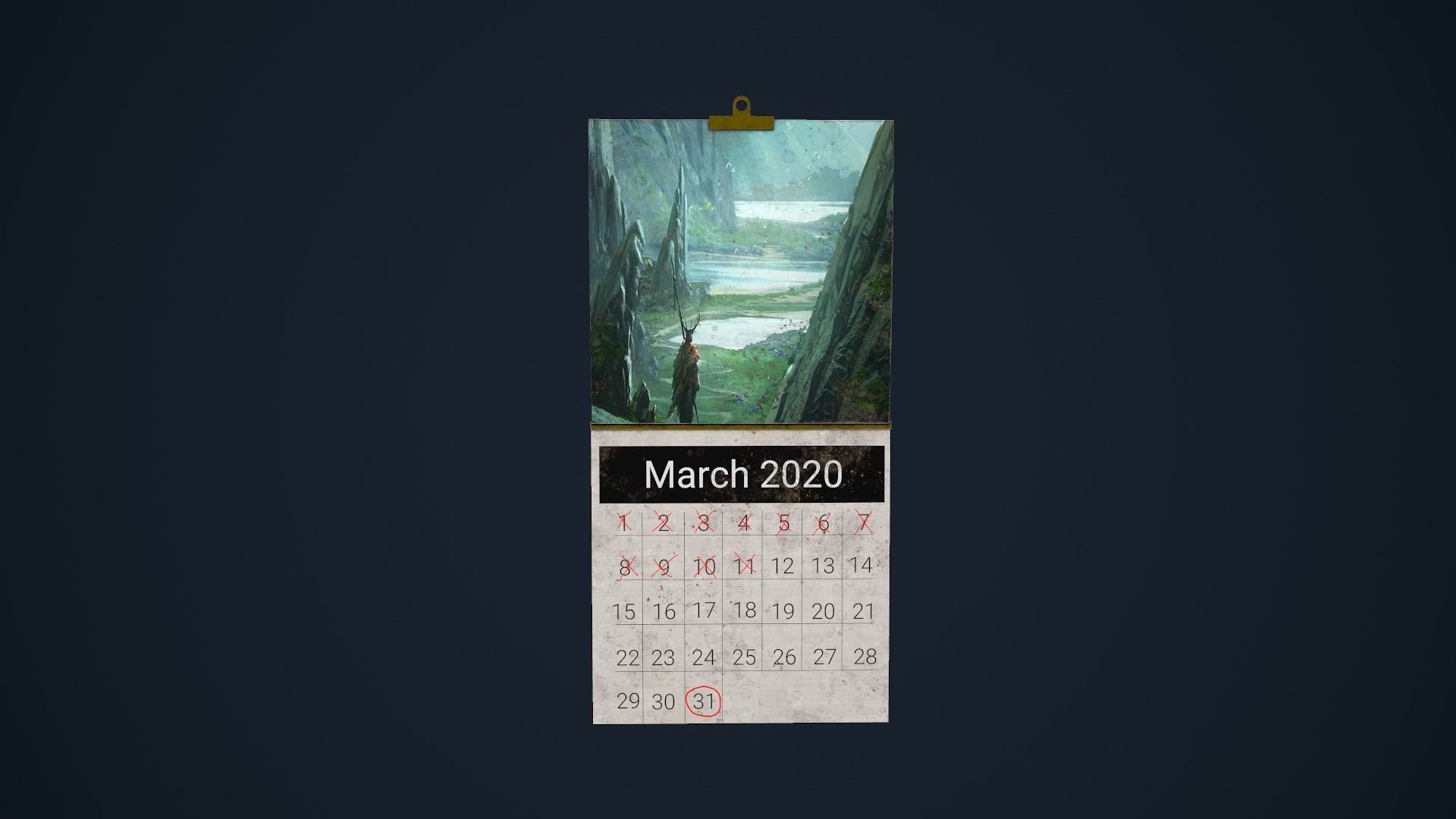 Calendar hanging on wall Low-poly 3D model_4